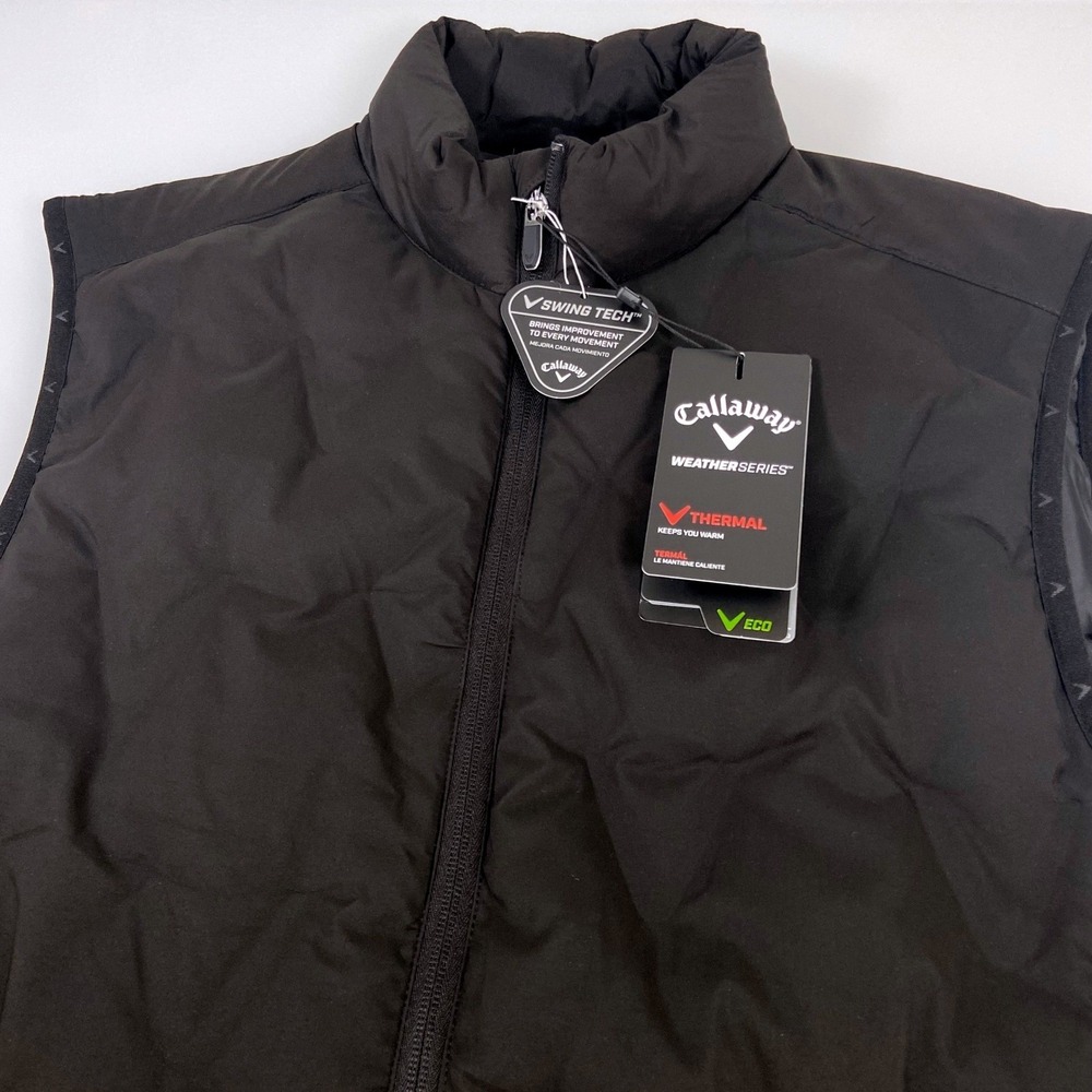 Callaway Mens XL Black Welded Quilted Vest New WeatherSeries Swing Tech Golf
